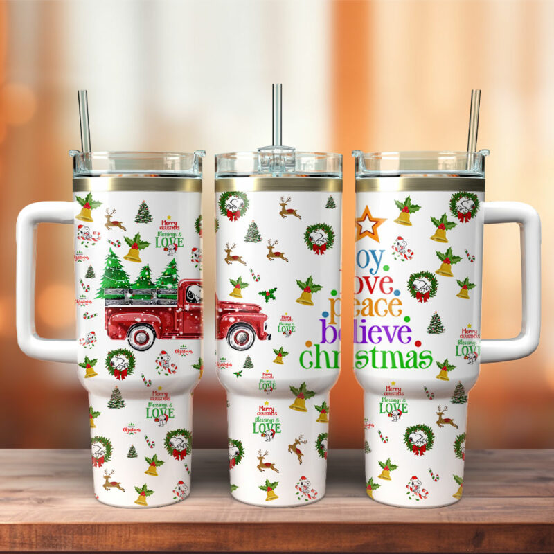 Christmas Red Trucks Trees Custom Stanley Quencher 40oz Stainless Steel Tumbler With Handle - Threewoofs
