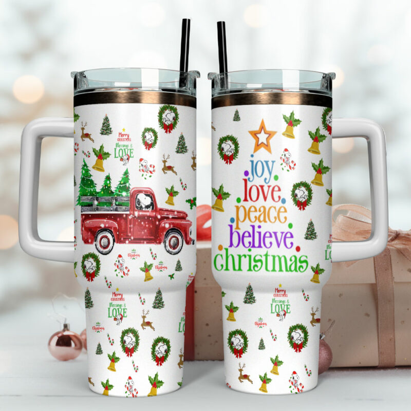 Christmas Red Trucks Trees Custom Stanley Quencher 40oz Stainless Steel Tumbler With Handle - Threewoofs - Image 4