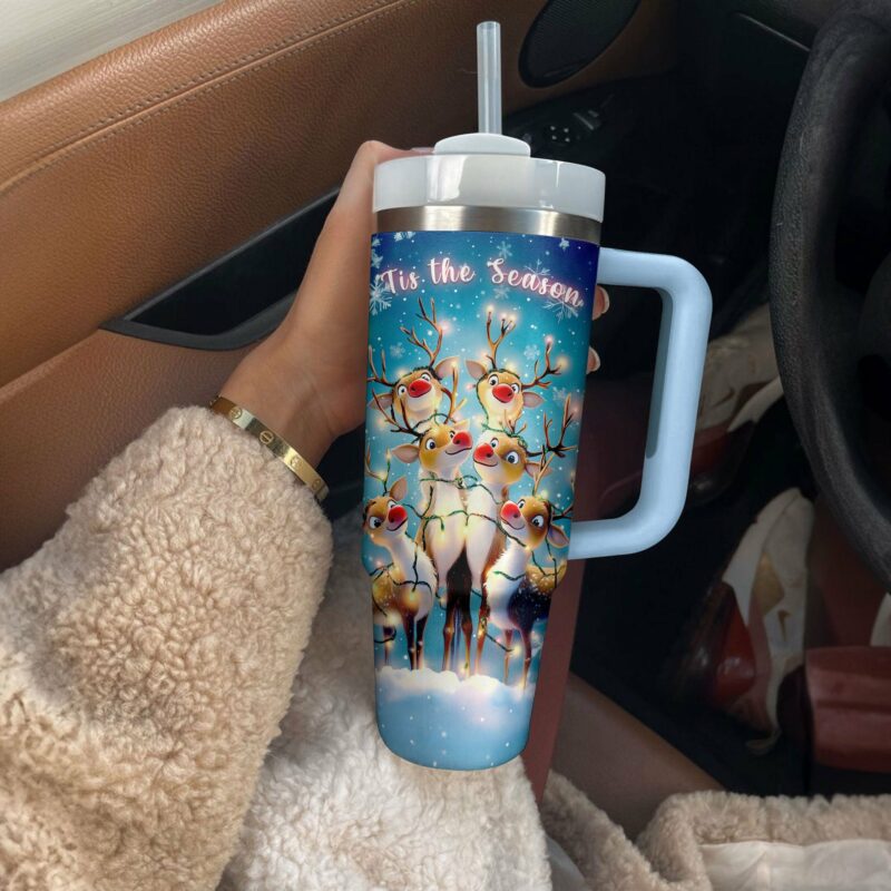 Christmas Reindeer Cheer Custom Stanley Quencher 40oz Stainless Steel Tumbler With Handle - Threewoofs - Image 3
