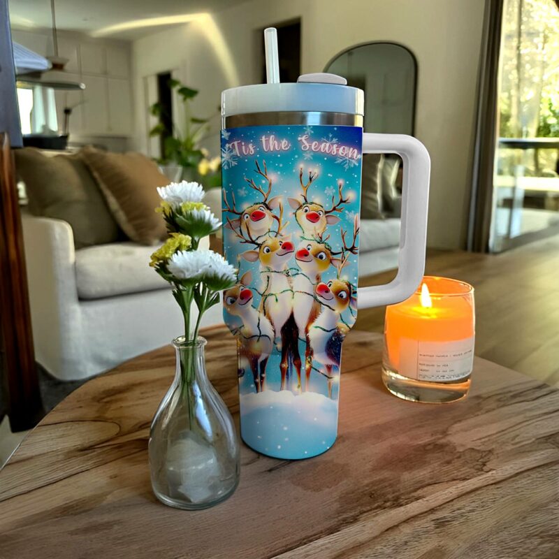 Christmas Reindeer Cheer Custom Stanley Quencher 40oz Stainless Steel Tumbler With Handle - Threewoofs - Image 2
