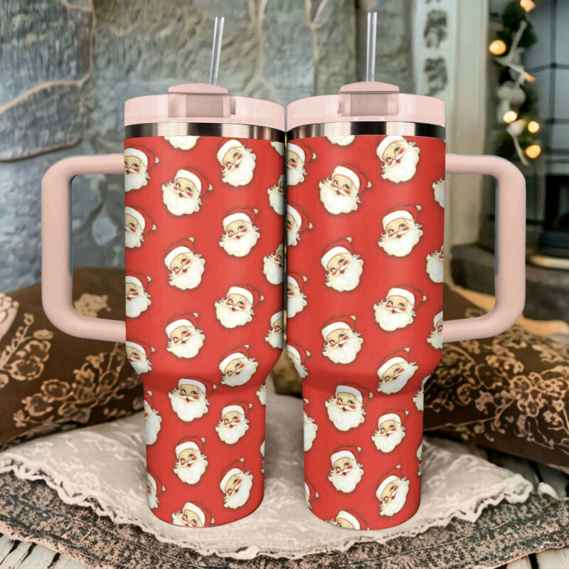 Christmas Retro Santa Custom Stanley Quencher 40oz Stainless Steel Tumbler With Handle - Threewoofs - Image 3