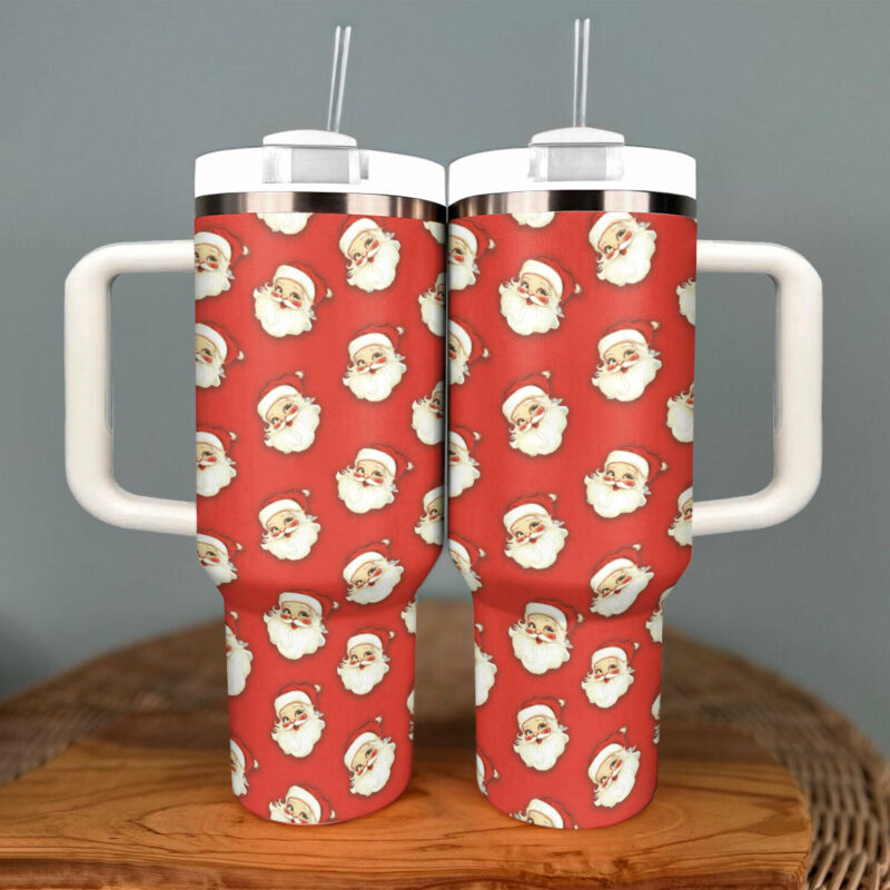 Christmas Retro Santa Custom Stanley Quencher 40oz Stainless Steel Tumbler With Handle - Threewoofs - Image 2