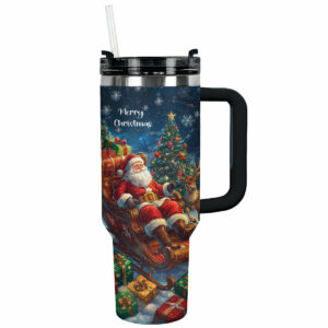 Christmas Santa‚Äôs Sleigh Custom Stanley Quencher 40oz Stainless Steel Tumbler With Handle - Threewoofs