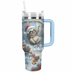 Christmas Sloth Custom Stanley Quencher 40oz Stainless Steel Tumbler With Handle - Threewoofs
