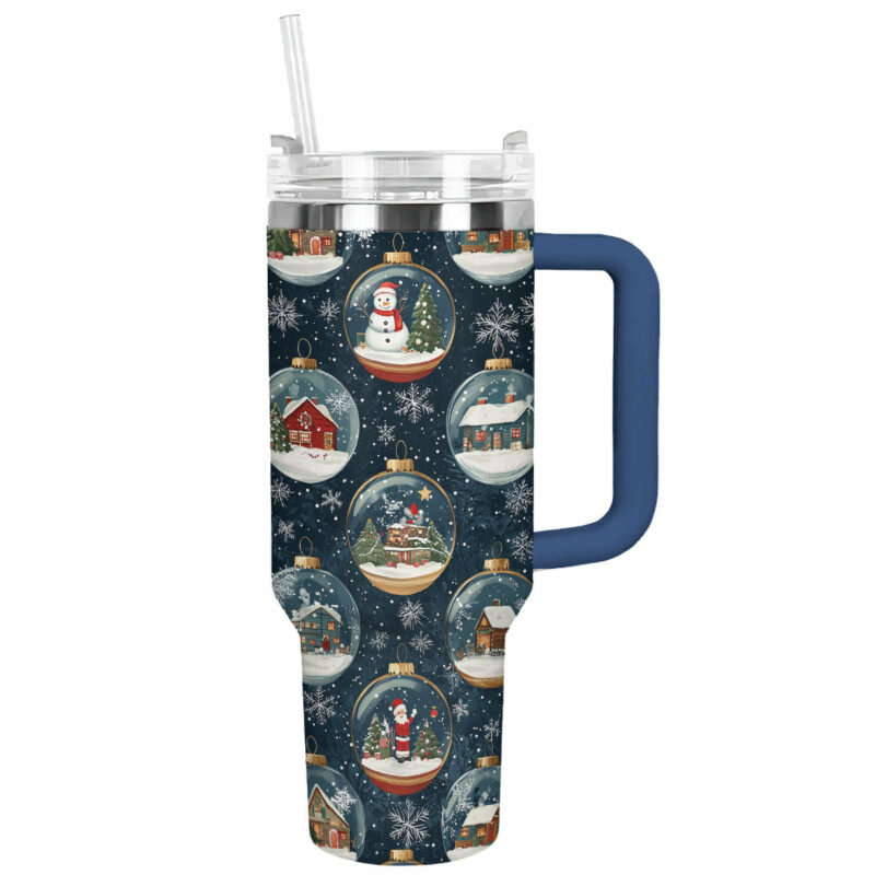 Christmas Snow Globes Custom Stanley Quencher 40oz Stainless Steel Tumbler With Handle - Threewoofs