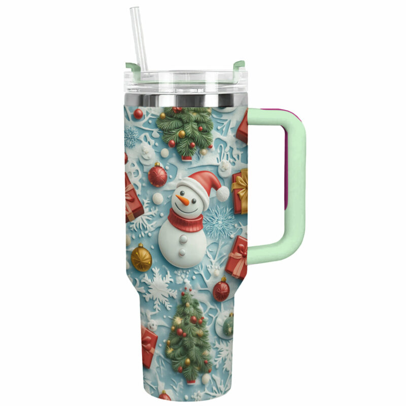 Christmas Snowman Custom Stanley Quencher 40oz Stainless Steel Tumbler With Handle - Threewoofs
