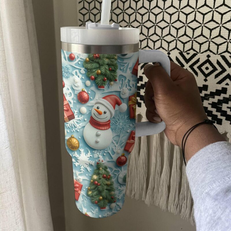 Christmas Snowman Custom Stanley Quencher 40oz Stainless Steel Tumbler With Handle - Threewoofs - Image 2