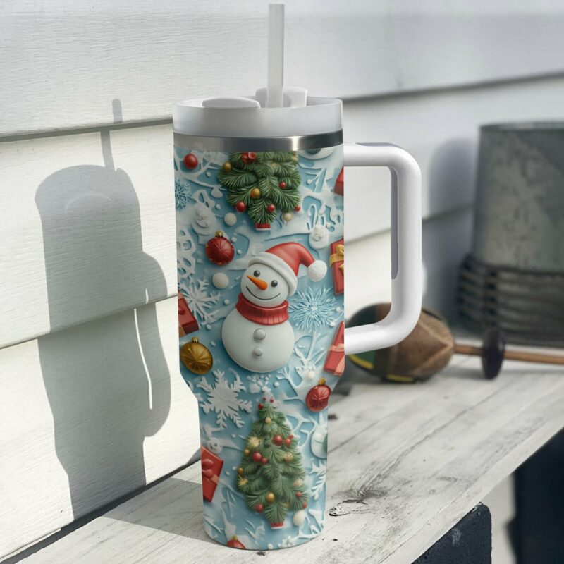 Christmas Snowman Custom Stanley Quencher 40oz Stainless Steel Tumbler With Handle - Threewoofs - Image 3