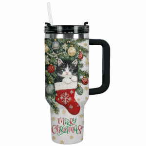 Christmas Stocking Kitten Custom Stanley Quencher 40oz Stainless Steel Tumbler With Handle - Threewoofs