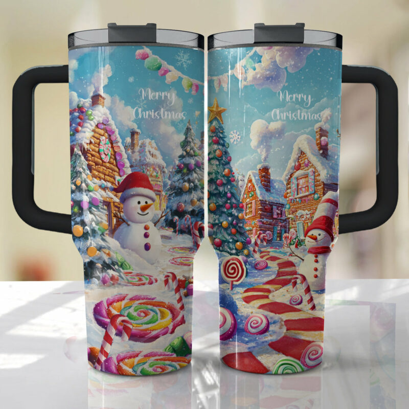 Christmas Sweet Candy Town Custom Stanley Quencher 40oz Stainless Steel Tumbler With Handle - Threewoofs - Image 2