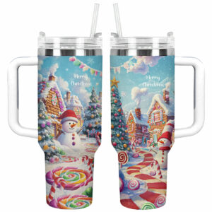 Christmas Sweet Candy Town Custom Stanley Quencher 40oz Stainless Steel Tumbler With Handle - Threewoofs