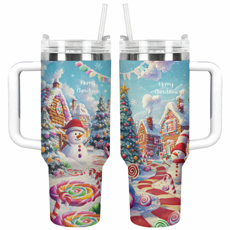 Christmas Sweet Candy Town Custom Stanley Quencher 40oz Stainless Steel Tumbler With Handle - Threewoofs