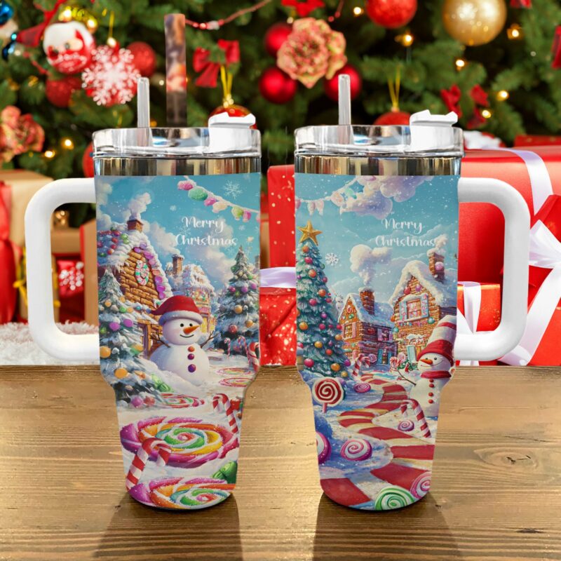 Christmas Sweet Candy Town Custom Stanley Quencher 40oz Stainless Steel Tumbler With Handle - Threewoofs - Image 3