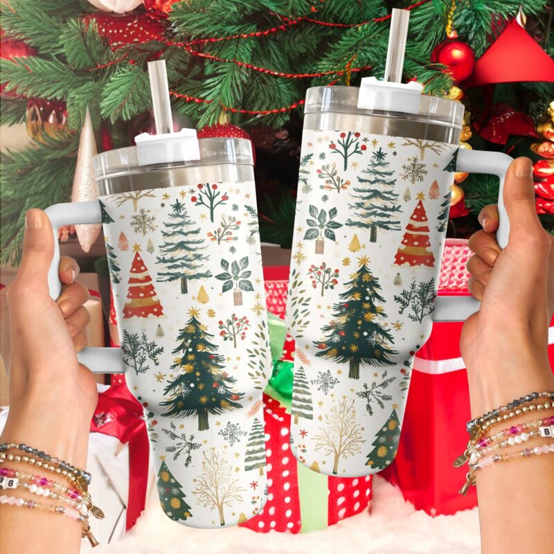 Christmas Tree Forest Custom Stanley Quencher 40oz Stainless Steel Tumbler With Handle - Threewoofs - Image 2