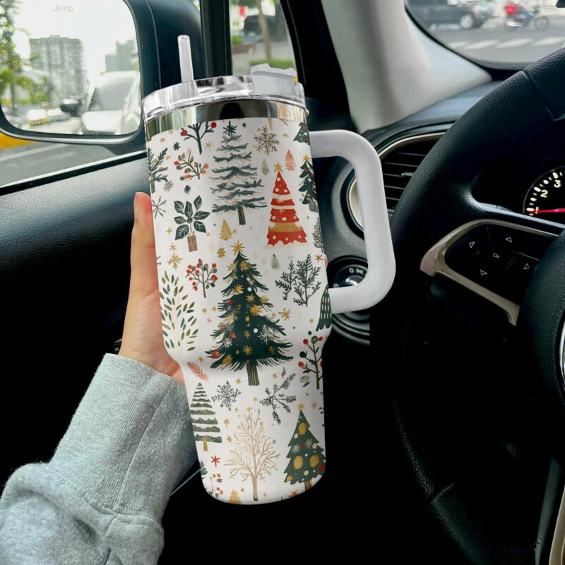 Christmas Tree Forest Custom Stanley Quencher 40oz Stainless Steel Tumbler With Handle - Threewoofs - Image 3