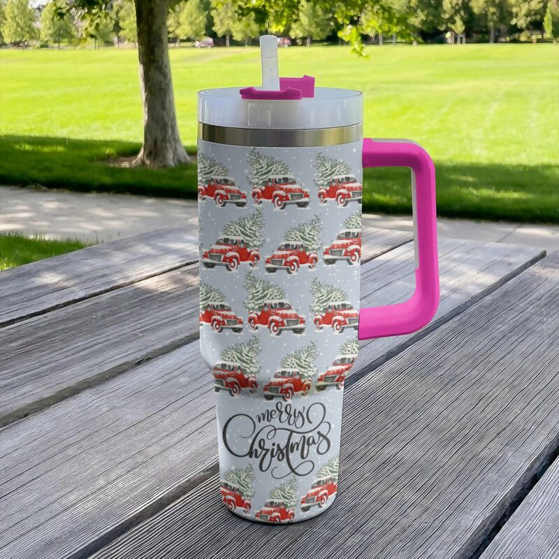 Christmas Truck Custom Stanley Quencher 40oz Stainless Steel Tumbler With Handle - Threewoofs - Image 3