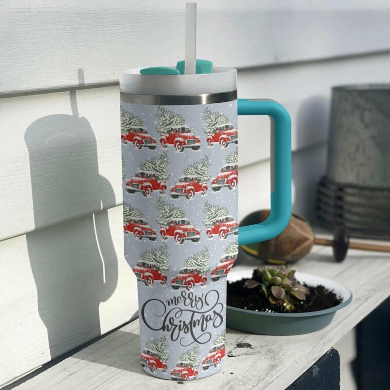 Christmas Truck Custom Stanley Quencher 40oz Stainless Steel Tumbler With Handle - Threewoofs - Image 2