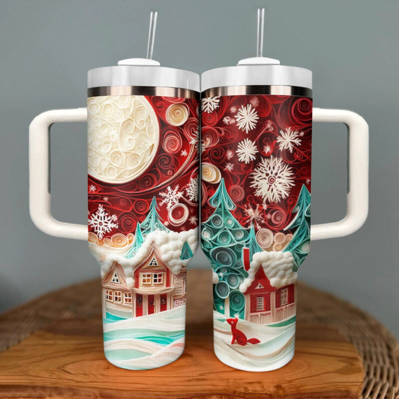 Christmas Village Custom Stanley Quencher 40oz Stainless Steel Tumbler With Handle - Threewoofs - Image 2