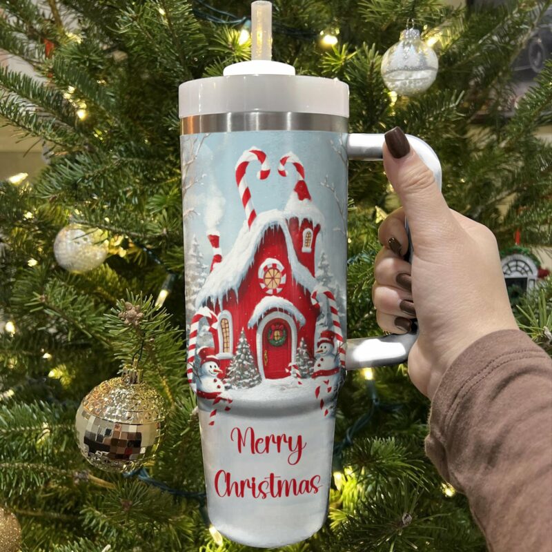 Christmas Whimsical House Custom Stanley Quencher 40oz Stainless Steel Tumbler With Handle - Threewoofs - Image 2