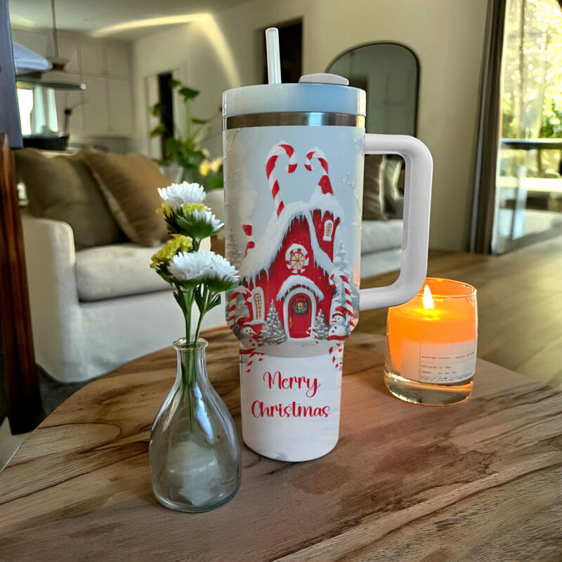 Christmas Whimsical House Custom Stanley Quencher 40oz Stainless Steel Tumbler With Handle - Threewoofs - Image 3
