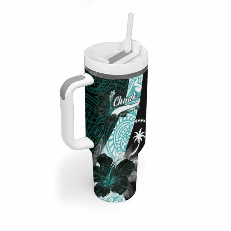 Chuuk Constitution Day Hibiscus Turquoise Custom Stanley Quencher 40oz Stainless Steel Tumbler With Handle - Threewoofs - Image 2