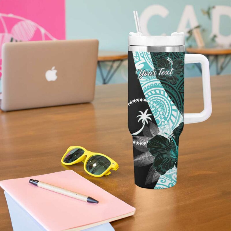 Chuuk Constitution Day Hibiscus Turquoise Custom Stanley Quencher 40oz Stainless Steel Tumbler With Handle - Threewoofs - Image 5