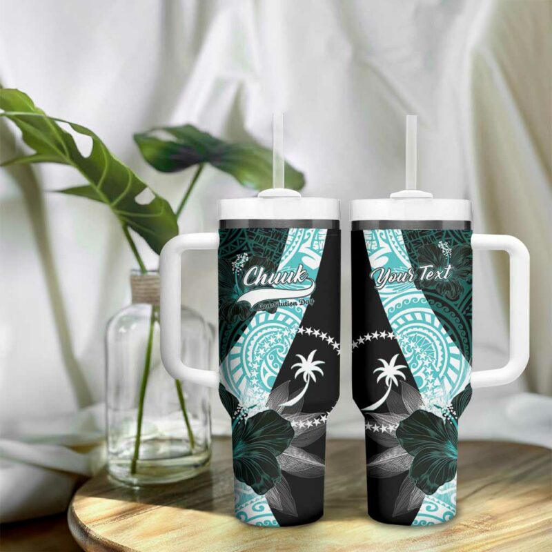 Chuuk Constitution Day Hibiscus Turquoise Custom Stanley Quencher 40oz Stainless Steel Tumbler With Handle - Threewoofs - Image 9
