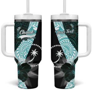 Chuuk Constitution Day Hibiscus Turquoise Custom Stanley Quencher 40oz Stainless Steel Tumbler With Handle - Threewoofs