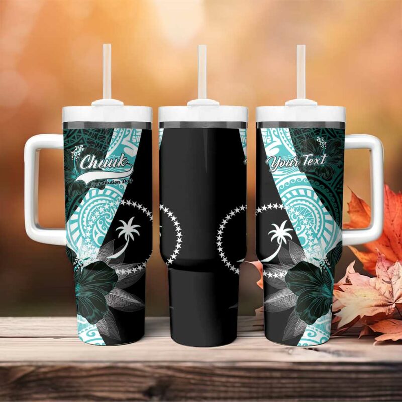 Chuuk Constitution Day Hibiscus Turquoise Custom Stanley Quencher 40oz Stainless Steel Tumbler With Handle - Threewoofs - Image 4
