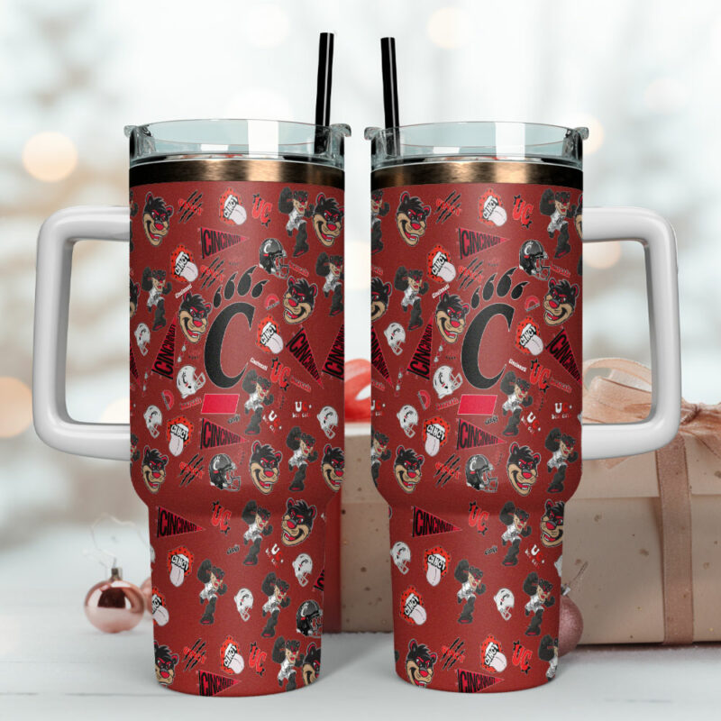 Cincinnati Bearcats NCAA Sports Custom Stanley Quencher 40oz Stainless Steel Tumbler With Handle - Threewoofs - Image 4