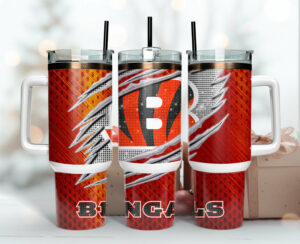 Cincinnati Bengals NFL Custom Stanley Quencher 40oz Stainless Steel Tumbler With Handle - Threewoofs
