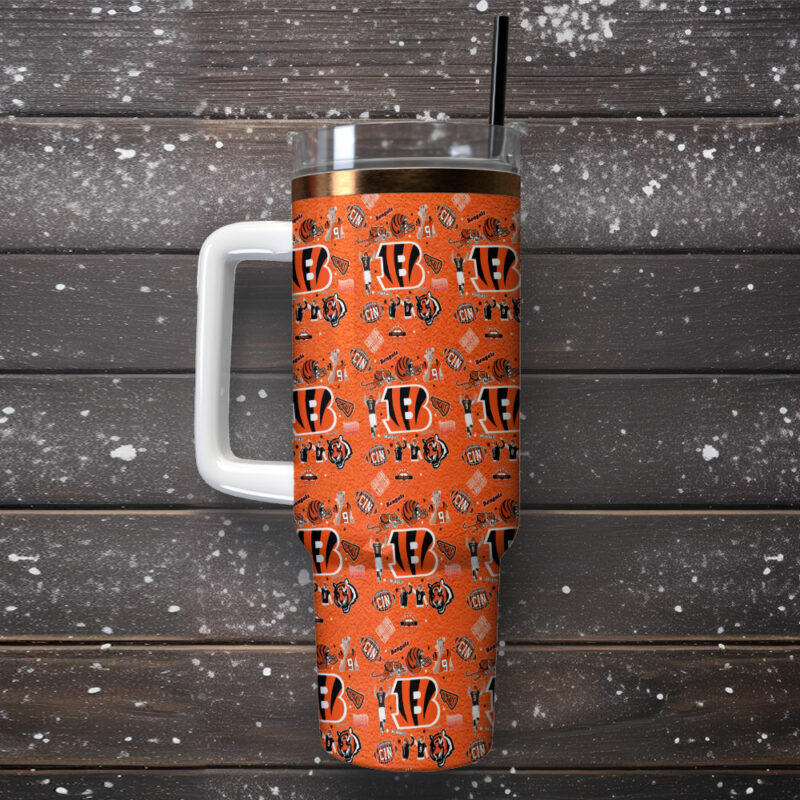 Cincinnati Bengals NFL Custom Stanley Quencher 40oz Stainless Steel Tumbler With Handle - Threewoofs - Image 2