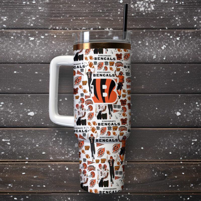 Cincinnati Bengals NFL Custom Stanley Quencher 40oz Stainless Steel Tumbler With Handle - Threewoofs - Image 2