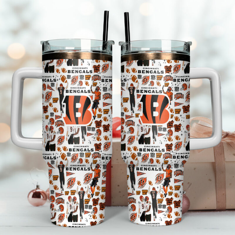 Cincinnati Bengals NFL Custom Stanley Quencher 40oz Stainless Steel Tumbler With Handle - Threewoofs - Image 4