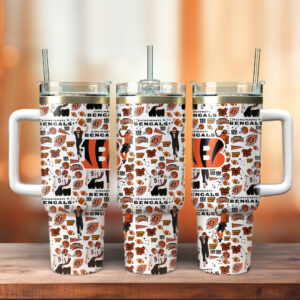 Cincinnati Bengals NFL Custom Stanley Quencher 40oz Stainless Steel Tumbler With Handle - Threewoofs