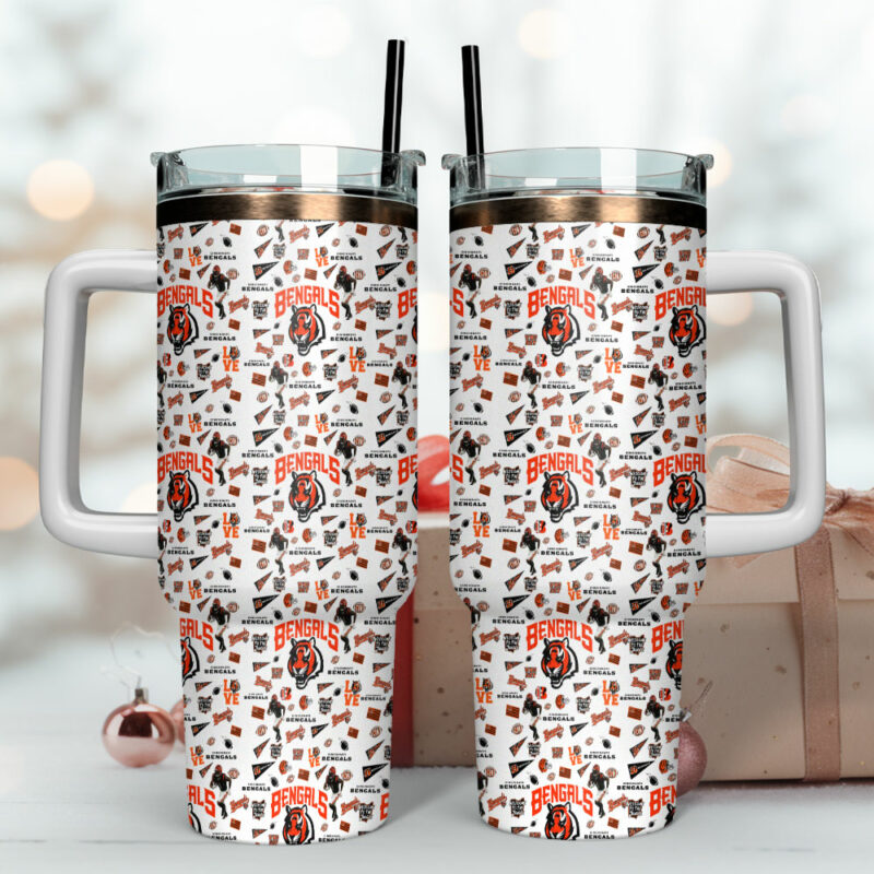 Cincinnati Bengals NFL Custom Stanley Quencher 40oz Stainless Steel Tumbler With Handle - Threewoofs - Image 4