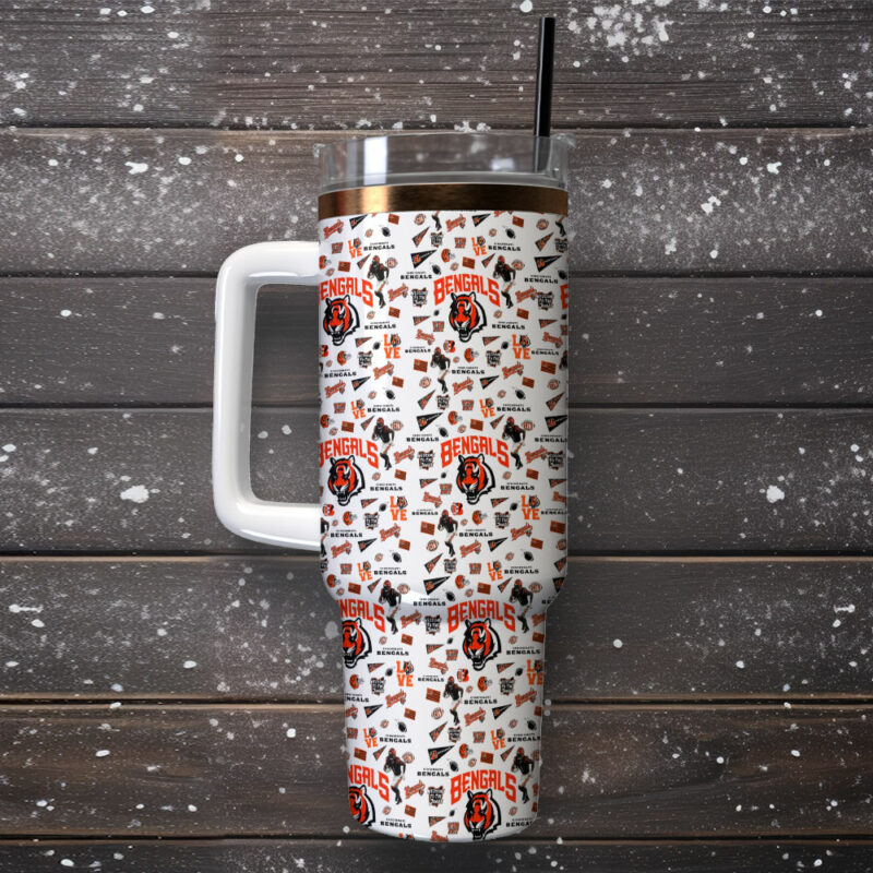 Cincinnati Bengals NFL Custom Stanley Quencher 40oz Stainless Steel Tumbler With Handle - Threewoofs - Image 2