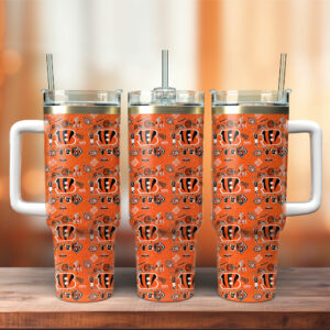 Cincinnati Bengals NFL Custom Stanley Quencher 40oz Stainless Steel Tumbler With Handle - Threewoofs