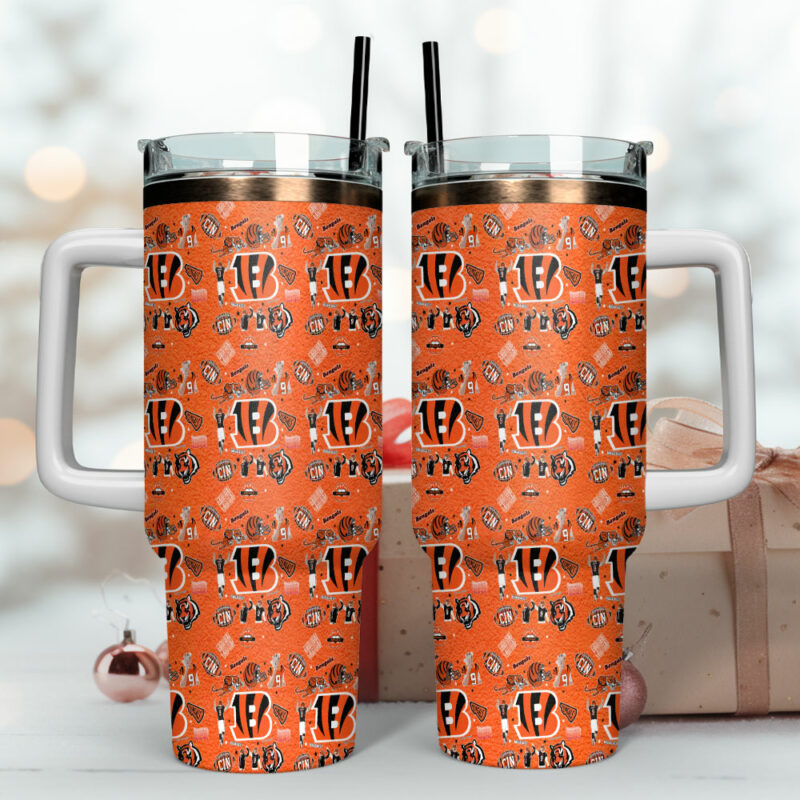 Cincinnati Bengals NFL Custom Stanley Quencher 40oz Stainless Steel Tumbler With Handle - Threewoofs - Image 4