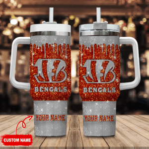 Cincinnati Bengals NFL Glitter Custom Stanley Quencher 40oz Stainless Steel Tumbler With Handle - Threewoofs