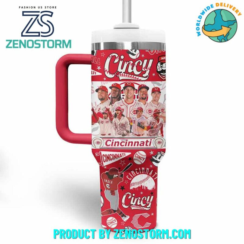 Cincinnati Reds MLB Custom Stanley Quencher 40oz Stainless Steel Tumbler With Handle - Threewoofs - Image 3