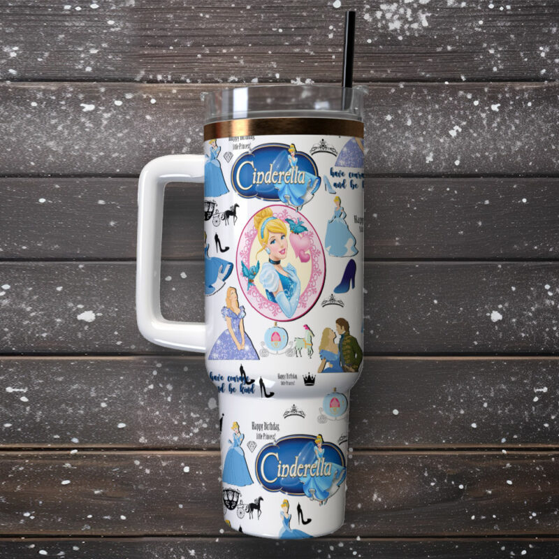 Cinderella Disney Cartoon Custom Stanley Quencher 40oz Stainless Steel Tumbler With Handle - Threewoofs - Image 2