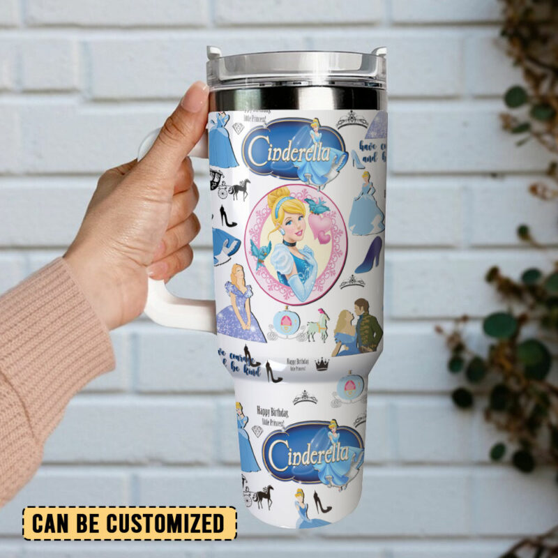 Cinderella Disney Cartoon Custom Stanley Quencher 40oz Stainless Steel Tumbler With Handle - Threewoofs - Image 3