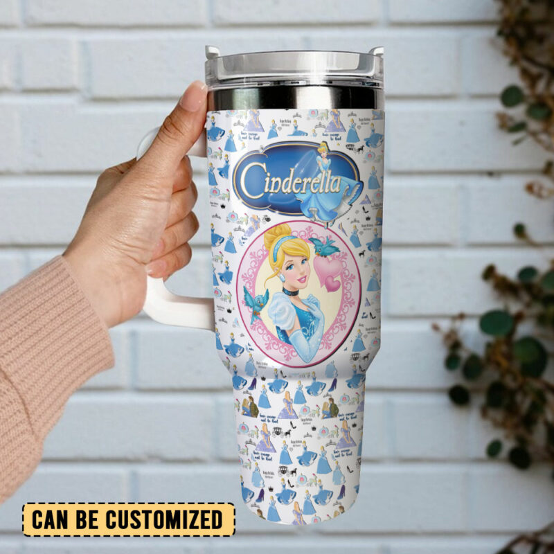 Cinderella Disney Cartoon Custom Stanley Quencher 40oz Stainless Steel Tumbler With Handle - Threewoofs - Image 3