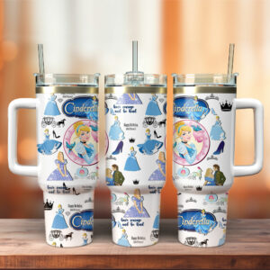Cinderella Disney Cartoon Custom Stanley Quencher 40oz Stainless Steel Tumbler With Handle - Threewoofs