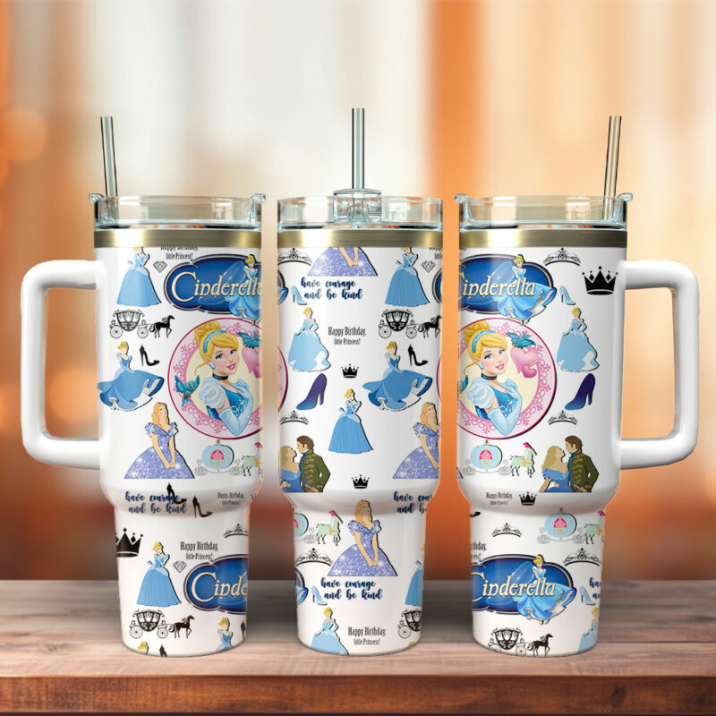Cinderella Disney Cartoon Custom Stanley Quencher 40oz Stainless Steel Tumbler With Handle - Threewoofs