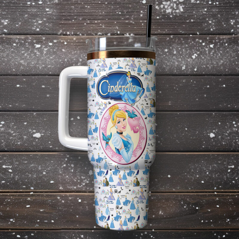 Cinderella Disney Cartoon Custom Stanley Quencher 40oz Stainless Steel Tumbler With Handle - Threewoofs - Image 2