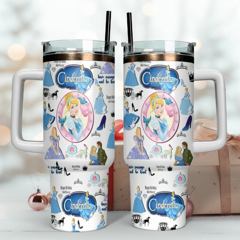 Cinderella Disney Cartoon Custom Stanley Quencher 40oz Stainless Steel Tumbler With Handle - Threewoofs - Image 4