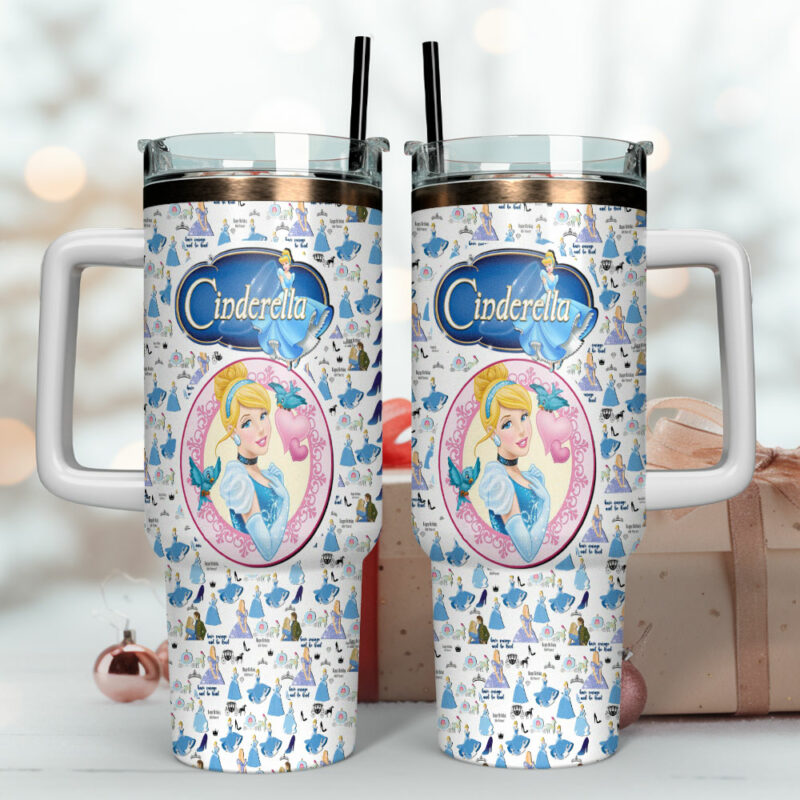 Cinderella Disney Cartoon Custom Stanley Quencher 40oz Stainless Steel Tumbler With Handle - Threewoofs - Image 4