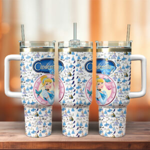 Cinderella Disney Cartoon Custom Stanley Quencher 40oz Stainless Steel Tumbler With Handle - Threewoofs